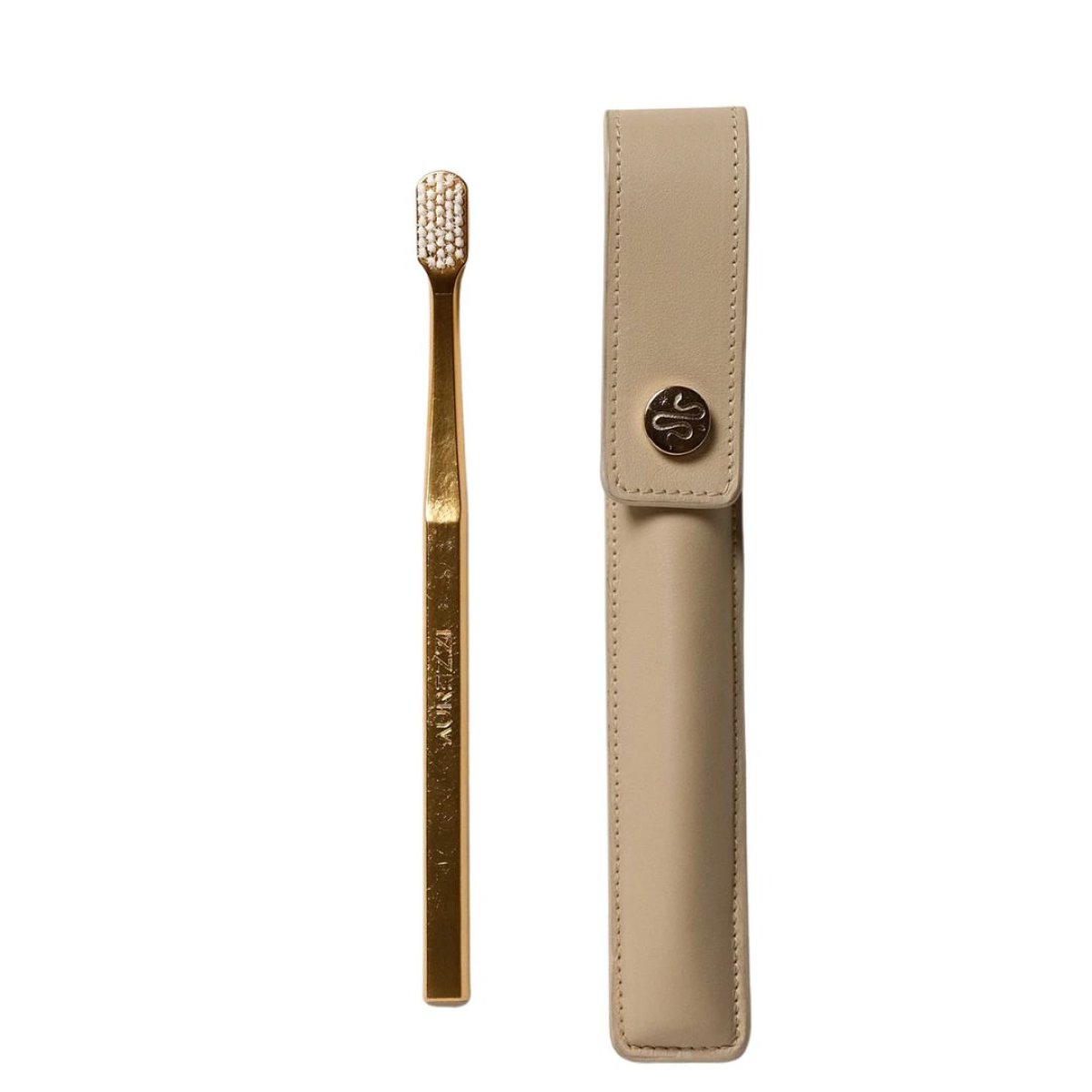 Aurezzi Leather Case Button Beige & Toothbrush - Bild 2