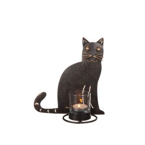 Ljuslykta, sittande katt i hamrad plåt, 20 cm