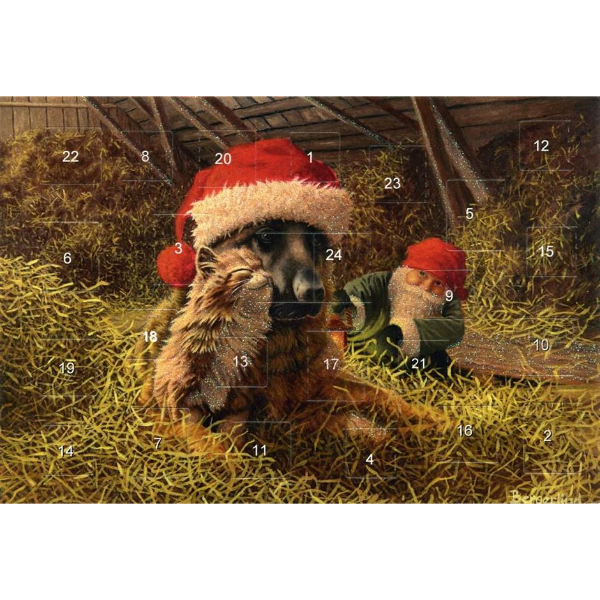 Adventskalenderkort, hund o katt är vänner - Bild 2