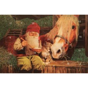 Adventskalenderkort, Tomte äter gröt med katt och häst