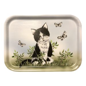 Bricka, Katt med fjärilar 27 x 20 cm